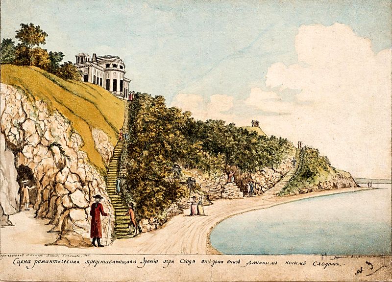 Вид Богородицкого парка в конце XVIII в. Акварель А. Болотова